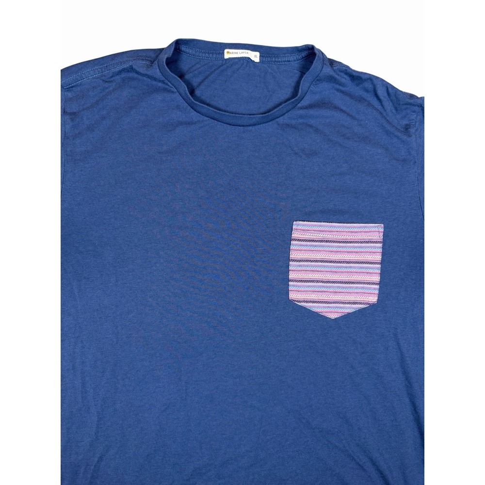 Marine Layer Mens XL Navy Blue Striped Pocket Short Sleeve Crew Neck T-Shirt